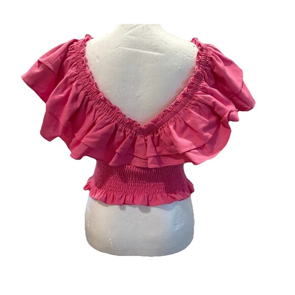 Lush Cropped  Top Women’s Large  Pink Stretch Smocked - Picture 3 of 5